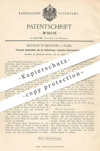 original Patent - Baptiste Puybourdin , Paris , Frankreich , 1895 , Federnde Sattelstütze | Fahrrad - Sattel | Fahrräder