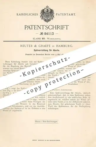 original Patent - Reuter & Graefe , Hamburg 1895 , Spülung für Abort | WC , Toilette , Kloset , Wasserspülung | Klempner