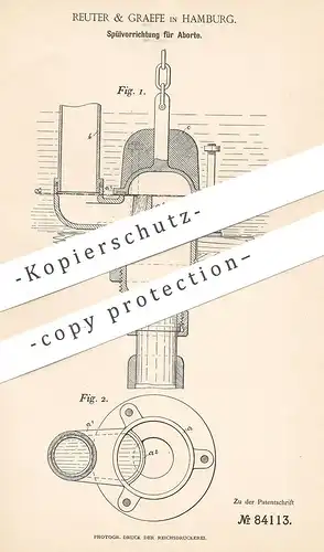 original Patent - Reuter & Graefe , Hamburg 1895 , Spülung für Abort | WC , Toilette , Kloset , Wasserspülung | Klempner