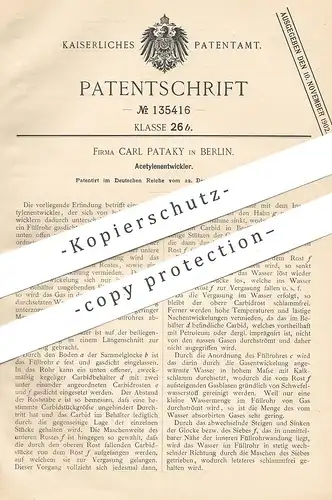 original Patent - Carl Pataky , Berlin , 1901 , Acetylenentwickler | Acetylen - Entwickler | Karbid , Carbid !!!