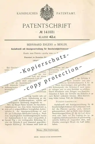 original Patent - Bernhard Ehlers , Berlin , 1902 , Ventil mit Anzeige für Geschwindigkeitsmesser mit Luftpumpe !!!