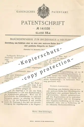 original Patent - Maschinenfabrik z. Bruderhaus , Reutlingen 1902 , Siebpartie an Papiermaschine | Papier , Papierfabrik