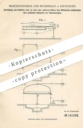 original Patent - Maschinenfabrik z. Bruderhaus , Reutlingen 1902 , Siebpartie an Papiermaschine | Papier , Papierfabrik