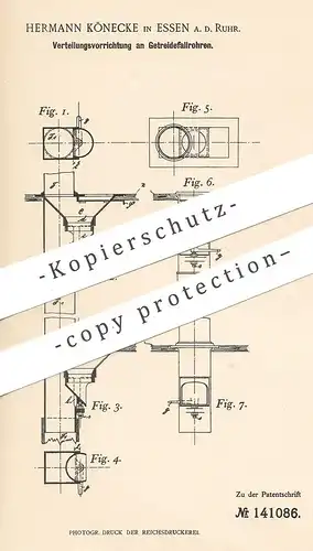 original Patent - Hermann Könecke , Essen / Ruhr 1902 , Verteilung bei Getreidefallrohr | Getreide - Fallrohr | Landwirt