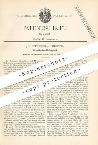 original Patent - J. E. Reinecker , Chemnitz , 1884 , Haarröhrchen - Messmaschine | Mikroskop | Whithworth !!!