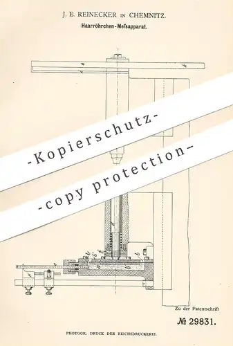 original Patent - J. E. Reinecker , Chemnitz , 1884 , Haarröhrchen - Messmaschine | Mikroskop | Whithworth !!!