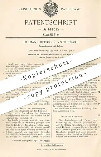 original Patent - Hermann Herdegen , Stuttgart , 1902 , Sammelmappe mit Falzen | Mappe , Papier , Ordner , Aktenordner