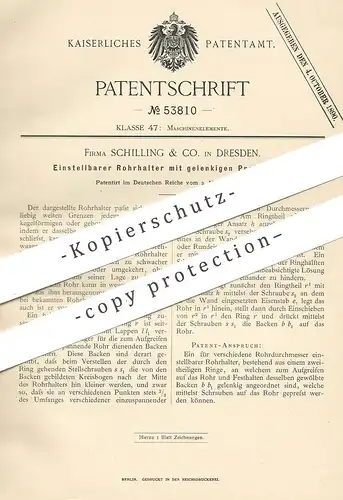 original Patent - Schilling & Co. , Dresden , 1890 , Rohrhalter mit gelenkigen Pressbacken | Rohr , Rohre , Röhren !!!