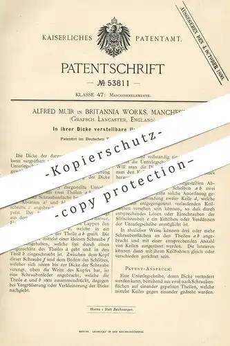 original Patent - Alfred Muir , Britannia Works , Manchester , Lancaster , England , 1890 , verstellbare Unterlegscheibe