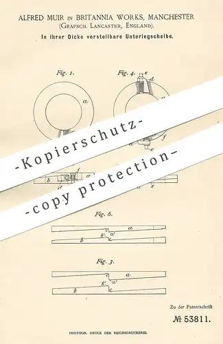 original Patent - Alfred Muir , Britannia Works , Manchester , Lancaster , England , 1890 , verstellbare Unterlegscheibe