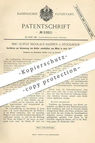 original Patent - Eric Gustaf Nicolaus Salenius , Stockholm , Schweden , 1889 , Butter aus Milch per Schleuder | Rahm !