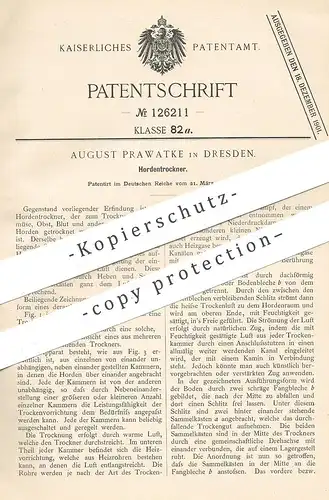 original Patent - August Prawatke , Dresden , 1901 , Hordentrockner | Trocknen von Obst , Gemüse , Blut | Trockner !!!