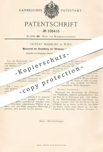 original Patent - Gustav Marburg , Wien , 1899 , Wasserrad | Wasserkraft , Fluss , Wasser , Schiff , Schifffahrt , Strom
