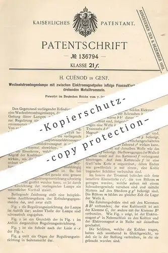 original Patent - H. Cuénod , Genf , 1902 , Wechselstrom - Bogenlampe | Strom | Foucault | Elektromagnet | Elektrik