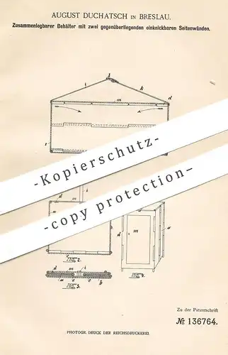 original Patent - August Duchatsch , Breslau , 1902 , Zusammenlegbarer Behälter | Kasten , Kiste , Karton , Holz !!!