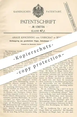original Patent - Amalie Kirschning geb. Urbschat , Berlin , 1901 , Dichtungsring aus Pappe , Asbestpappe | Dichtung !