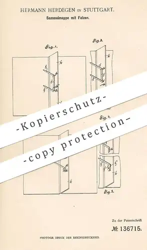 original Patent - Hermann Herdegen , Stuttgart , 1902 , Sammelmappe mit Falzen | Papier - Mappe , Ordner , Aktenordner