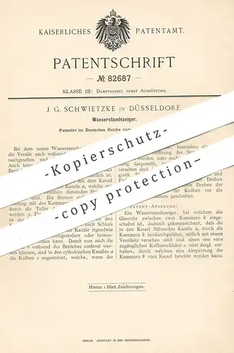 original Patent - J. G. Schwietzke , Düsseldorf , 1895 , Wasserstandsanzeiger | Dampfkessel , Kessel , Wasserkessel !!!