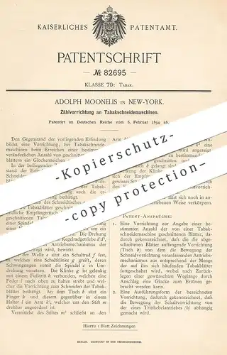 original Patent - Adolph Moonelis , New York , 1894 , Zählwerk an Tabak - Schneidemaschinen | Zigarre , Zigarette !!