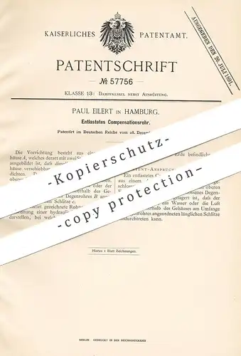 original Patent - Paul Eilert , Hamburg , 1890 , Entlastetes Kompensationsrohr | Dampfkessel - Rohr | Rohre , Dampfrohr