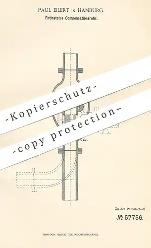 original Patent - Paul Eilert , Hamburg , 1890 , Entlastetes Kompensationsrohr | Dampfkessel - Rohr | Rohre , Dampfrohr