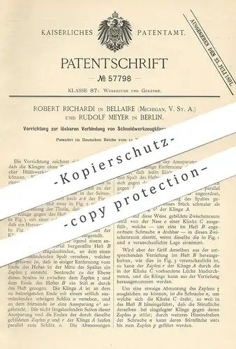 original Patent - Robert Richardi , Bellaire , USA | Rudolf Meyer , Berlin | 1890 , Schneidwerkzeug - Klinge | Messer !!