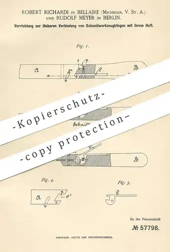 original Patent - Robert Richardi , Bellaire , USA | Rudolf Meyer , Berlin | 1890 , Schneidwerkzeug - Klinge | Messer !!