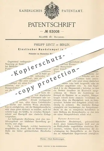 original Patent - Philipp Lentz , Berlin , 1894 , Elastischer Handstempel in Hammerform | Stempel , Druck , Buchdruck !