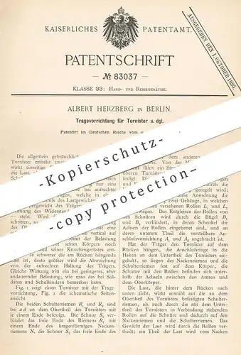 original Patent - Albert Herzberg , Berlin , 1895 , Tragevorrichtung für Tornister | Ranzen , Schulranzen , Tasche !!