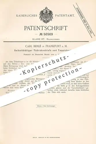 original Patent - Carl Berlé , Frankfurt / Main , 1890 , Türabschluss und Teppichschoner | Tür , Türen , Fensterbauer