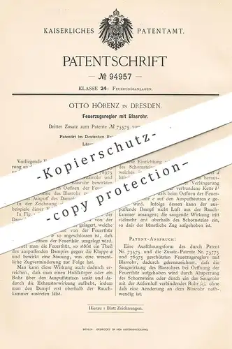 original Patent - Otto Hörenz , Dresden , 1897 , Feuerzugsregler mit Blasrohr | Feuerung , Ofen , Heizung , Schornstein