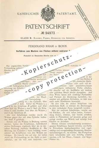 original Patent - Ferdinand Rham , Bonn , 1895 , Mustern von Flächen mit Schablonen | Gewebe , Stoff - Muster !!