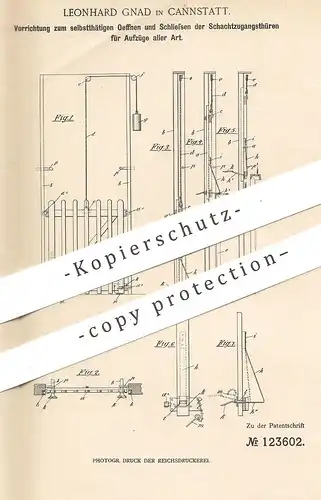 original Patent - Leonhard Gnad , Cannstatt , Stuttgart , 1900 , Schachtzugangstüren für Aufzüge | Aufzug , Fahrstuhl