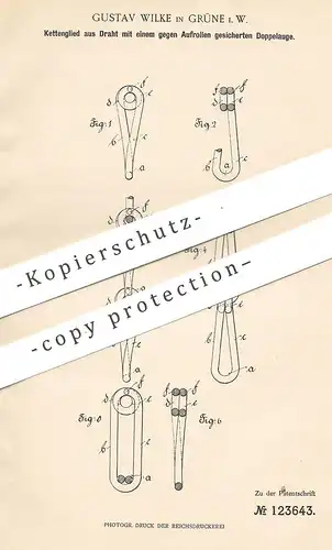 original Patent - Gustav Wilke , Grüne , 1900 , Kettenglied aus Draht | Ketten - Glied | Kette | Drahtkette !!!!