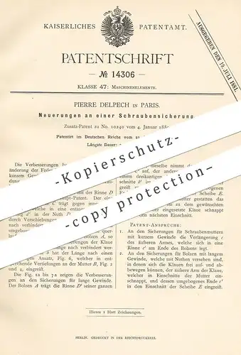 original Patent - Pierre Delpech , Paris , Frankreich , Schraubensicherung | Schrauben - Sicherung | Schraube , Mutter