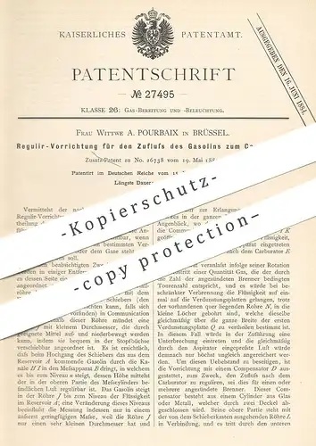 original Patent - Frau A. Pourbaix , Brüssel , 1883 , Zufluss von Gasolin zum Carburator | Gas , Gase , Karburator !!