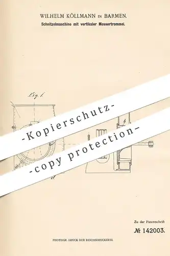 original Patent - Wilhelm Köllmann , Barmen , 1902 , Schnitzelmaschine mit vertikaler Messertrommel | Rüben , Zucker !!