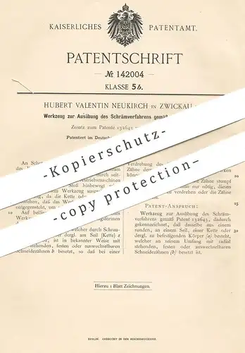 original Patent - Hubert Valentin Neukirch , Zwickau , 1901 , Werkzeug für Schrämverfahren | Schram , Kohle , Kohleabbau