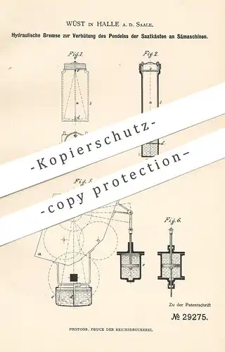 original Patent - Wüst , Halle / Saale , 1884 , Hydraulische Bremse für Säemaschine | Aussaat , Säen , Landwirtschaft !!