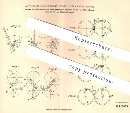 original Patent - AG Brown , Boveri & Cie , Baden , Schweiz , 1900 , Anlasser für Elektromotor | Motor , Motoren !!!