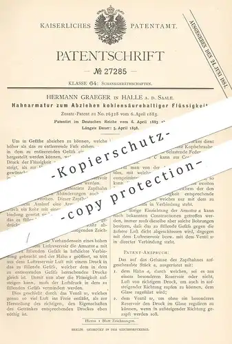 original Patent - Hermann Graeger , Halle / Saale , 1883 , Hahnarmatur | Zapfhahn , Wasserhahn , Zapfanlage , Bier !!!