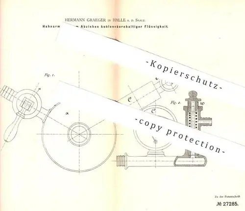 original Patent - Hermann Graeger , Halle / Saale , 1883 , Hahnarmatur | Zapfhahn , Wasserhahn , Zapfanlage , Bier !!!