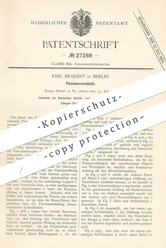 original Patent - Emil Brabant , Berlin , 1883 , Flaschenverschluss | Flaschen - Verschluss | Korken , Kork !!