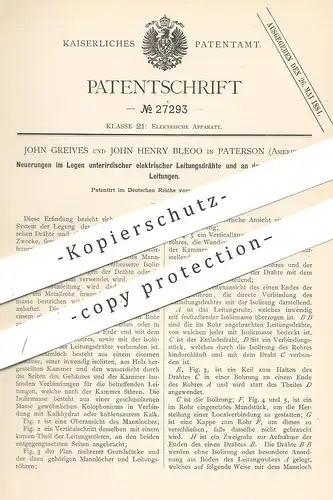 original Patent - John Greives , John Henry Bleoo , Paterson , USA 1883 , unterirdische Stromleitungen legen | Elektrik