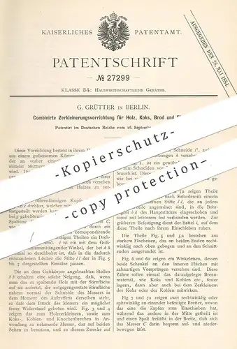 original Patent - G. Grütter , Berlin , 1883 , Zerkleinern von Holz , Koks , Kohle , Brot , Fleisch | Hächseler !!!