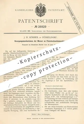 original Patent - J. W. Körber , Düsseldorf , 1883 , Messer an Fleisch - Schneidemaschinen | Schlachter , Fleischer !!!