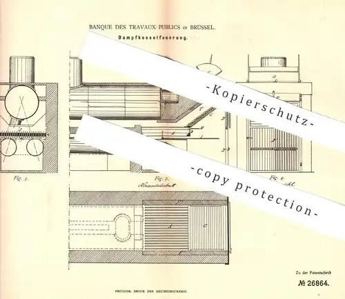 original Patent - Banque des Travaux Publics , Brüssel , 1883 , Dampfkesselfeuerung | Dampfkessel - Feuerung | Ofen !!!