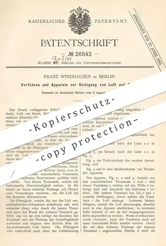 original Patent - Franz Windhausen , Berlin , 1883 , Reinigung von Luft und Gasen | Gas , Gase | Lüftung , Gebläse !!