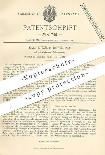 original Patent - Karl Witzel , Dortmund , 1887 , Indirekt wirkender Federhammer | Hammer , Metall , Schlosser , Schmied