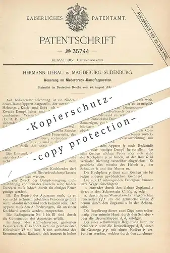 original Patent - Hermann Liebau , Magdeburg / Sudenberg , 1885 , Niederdruck - Dampfapparat | Heizung , Herd , Ofen !!!